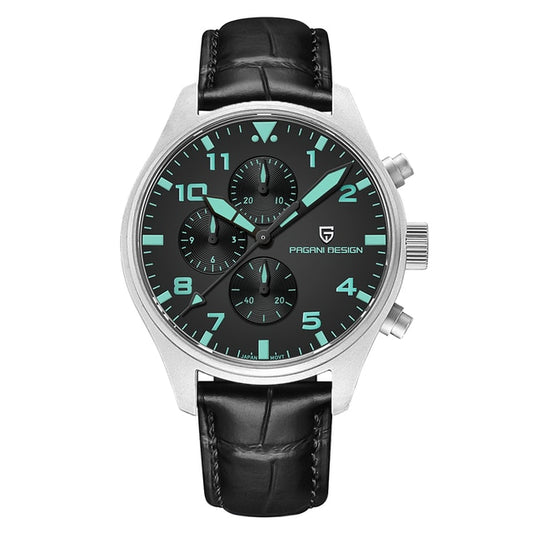 Pagani Design Pagani Design PD-1703 Chronograph – black and blue with leather strap