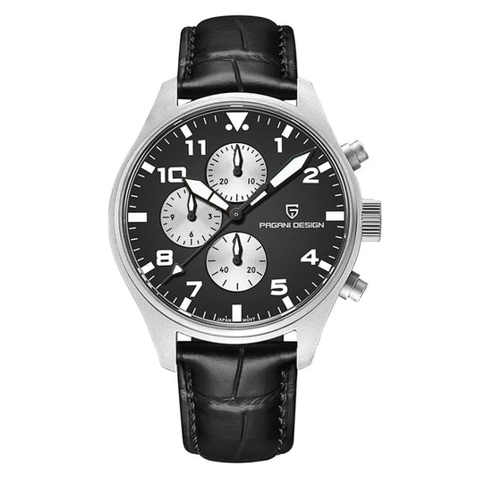 Pagani Design Pagani Design PD-1703 Chronograph – black and white with leather strap